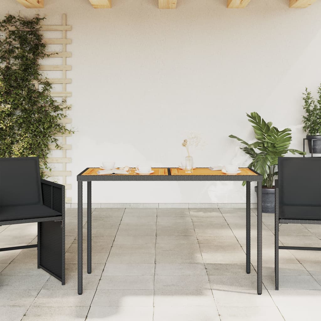 Tuintafel met acaciahouten blad 115x54x74 cm poly rattan zwart is nu te koop bij PeponiXL, paradijselijk wonen!