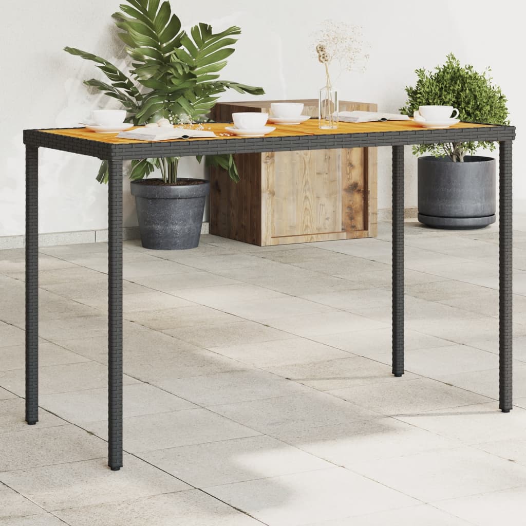 Tuintafel met acaciahouten blad 115x54x74 cm poly rattan zwart is nu te koop bij PeponiXL, paradijselijk wonen!