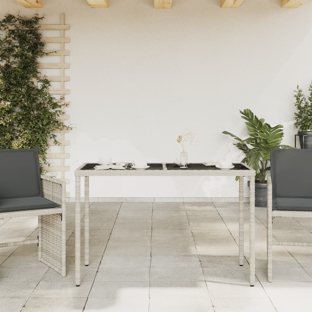 Tuintafel met glazen blad 115x54x74 cm poly rattan lichtgrijs is nu te koop bij PeponiXL, paradijselijk wonen!