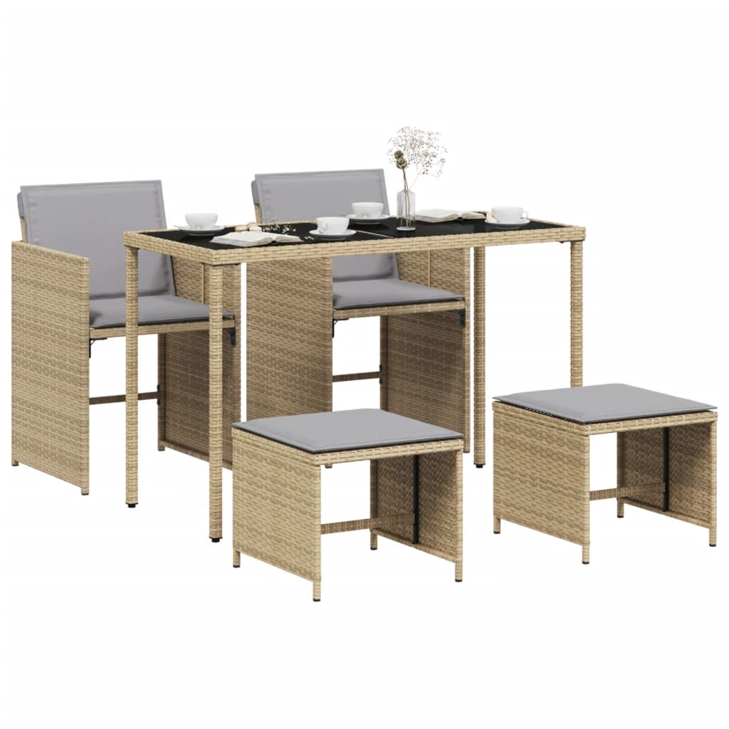 5-delige Tuinset met kussens poly rattan gemengd beige is nu te koop bij PeponiXL, paradijselijk wonen!