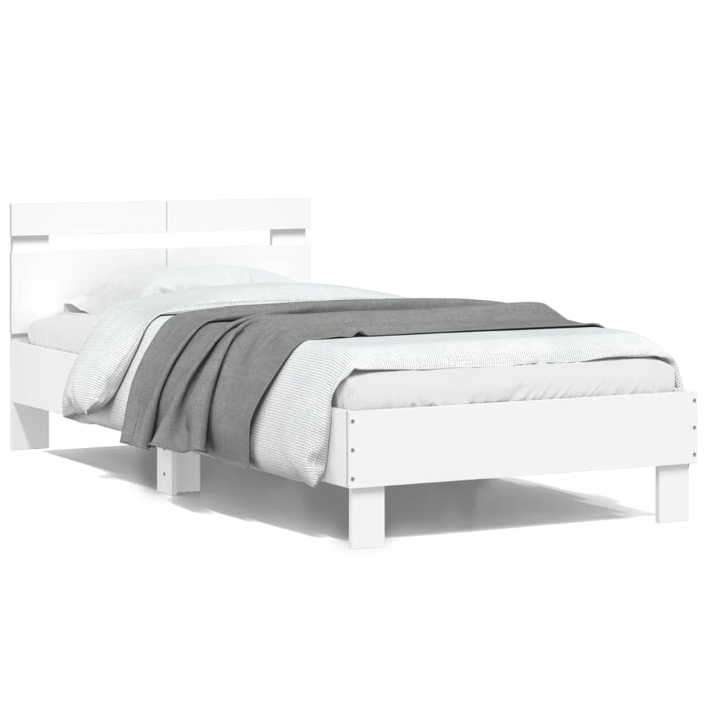 Bedframe met hoofdbord bewerkt hout wit 100x200 cm is nu te koop bij PeponiXL, paradijselijk wonen!