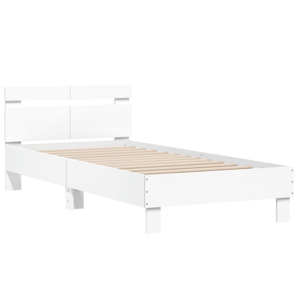 Bedframe met hoofdbord bewerkt hout wit 100x200 cm is nu te koop bij PeponiXL, paradijselijk wonen!