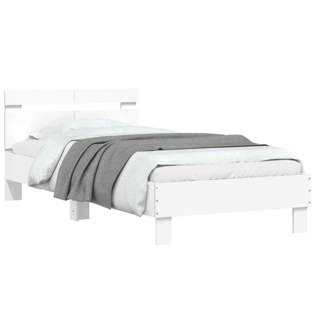 Bedframe met hoofdbord bewerkt hout wit 100x200 cm is nu te koop bij PeponiXL, paradijselijk wonen!
