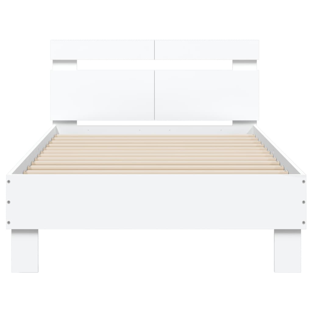 Bedframe met hoofdbord bewerkt hout wit 100x200 cm is nu te koop bij PeponiXL, paradijselijk wonen!