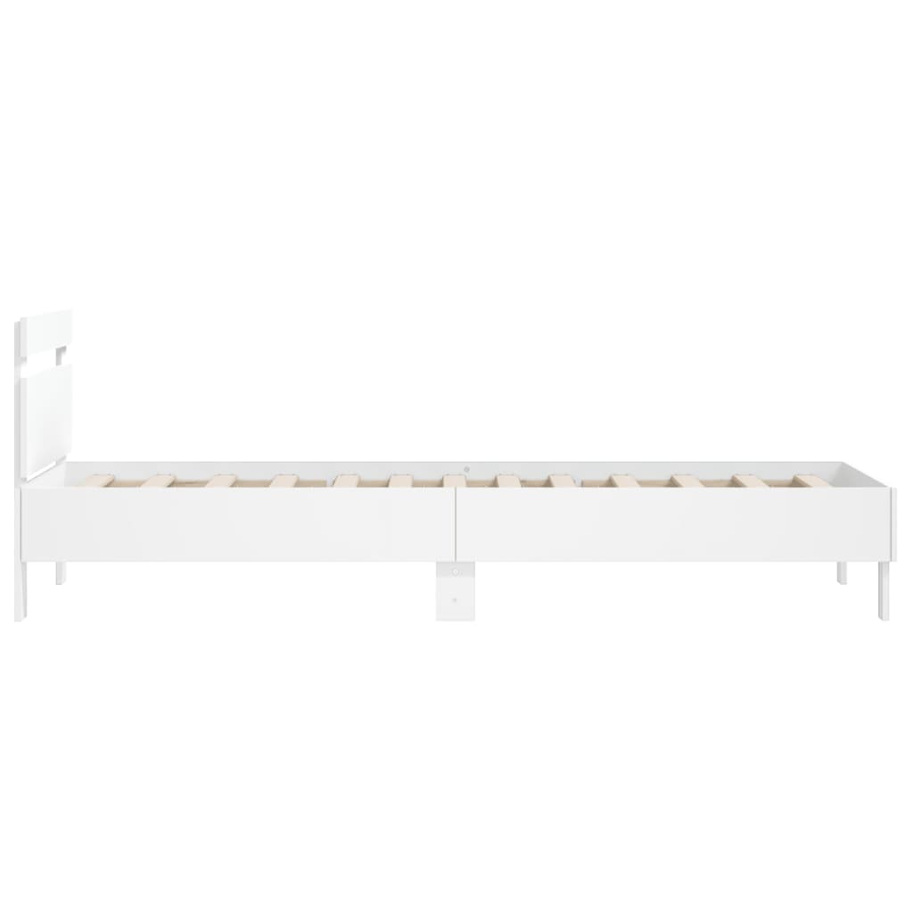Bedframe met hoofdbord bewerkt hout wit 100x200 cm is nu te koop bij PeponiXL, paradijselijk wonen!