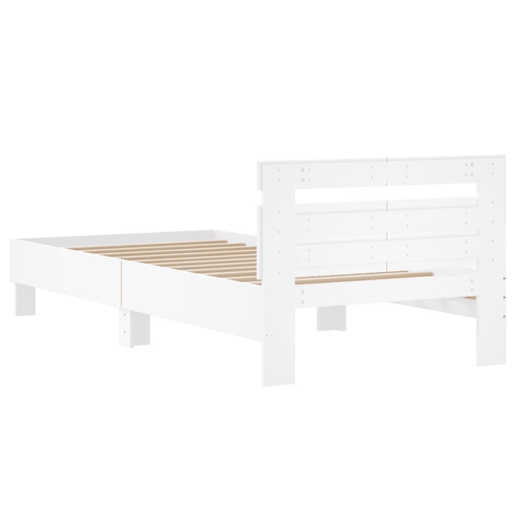Bedframe met hoofdbord bewerkt hout wit 100x200 cm is nu te koop bij PeponiXL, paradijselijk wonen!