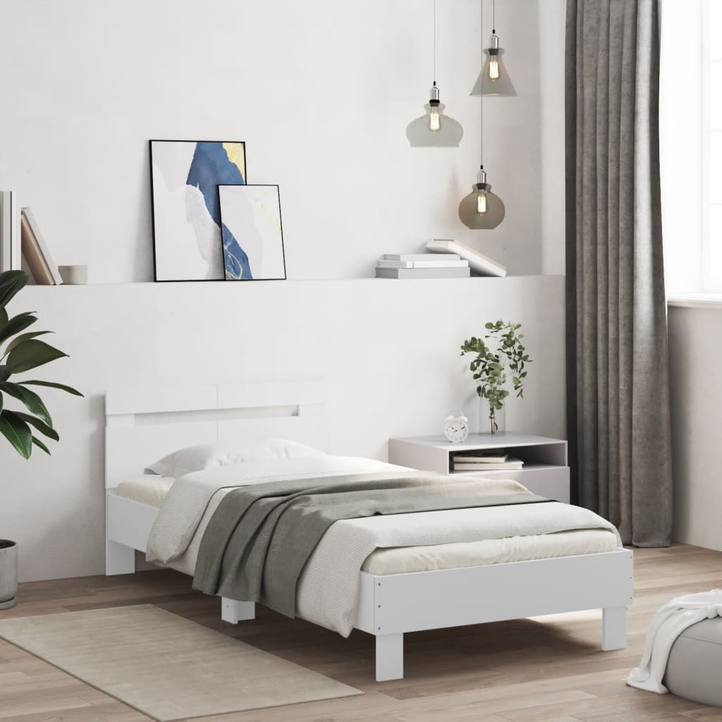 Bedframe met hoofdbord bewerkt hout wit 100x200 cm is nu te koop bij PeponiXL, paradijselijk wonen!