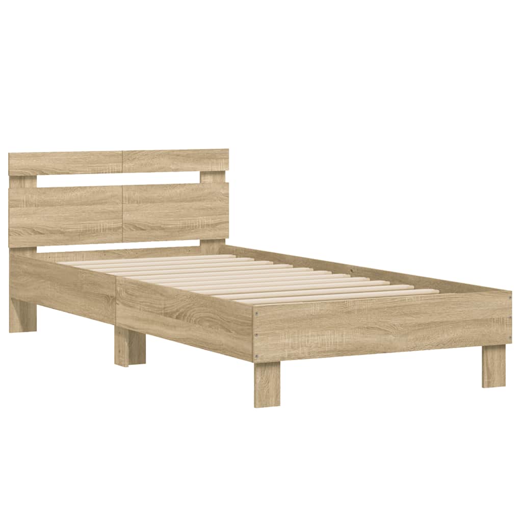 Bedframe met hoofdbord zonder matras sonoma eiken 100x200 cm is nu te koop bij PeponiXL, paradijselijk wonen!
