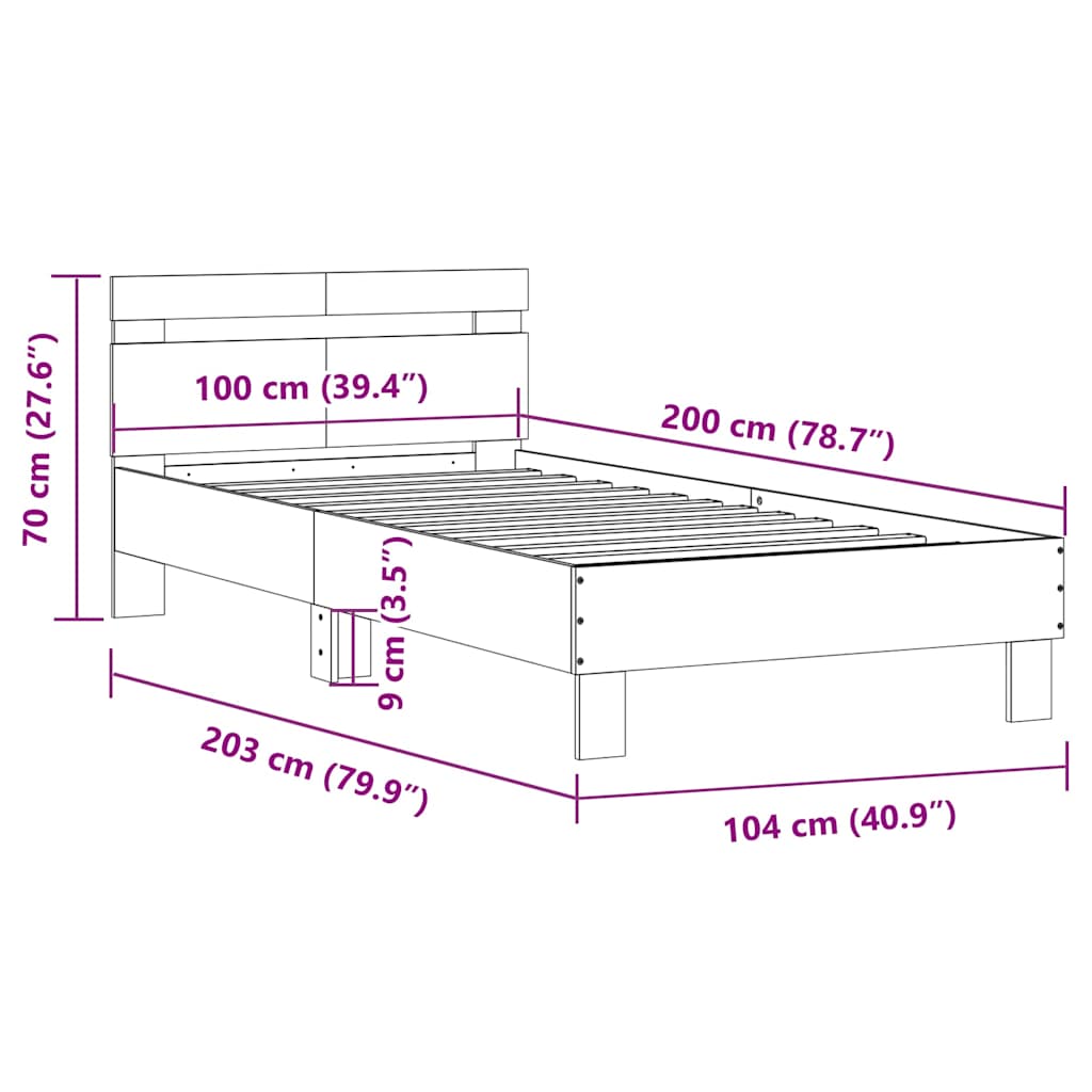 Bedframe met hoofdbord zonder matras sonoma eiken 100x200 cm is nu te koop bij PeponiXL, paradijselijk wonen!