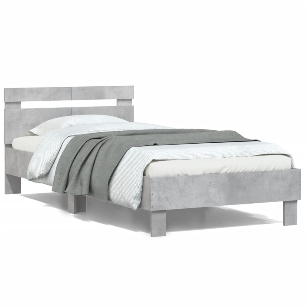 Bedframe met hoofdeinde bewerkt hout betongrijs 100x200 cm is nu te koop bij PeponiXL, paradijselijk wonen!