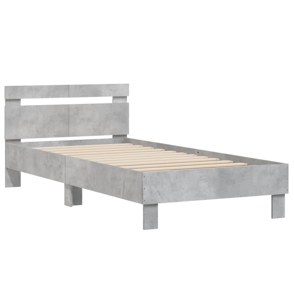Bedframe met hoofdeinde bewerkt hout betongrijs 100x200 cm is nu te koop bij PeponiXL, paradijselijk wonen!