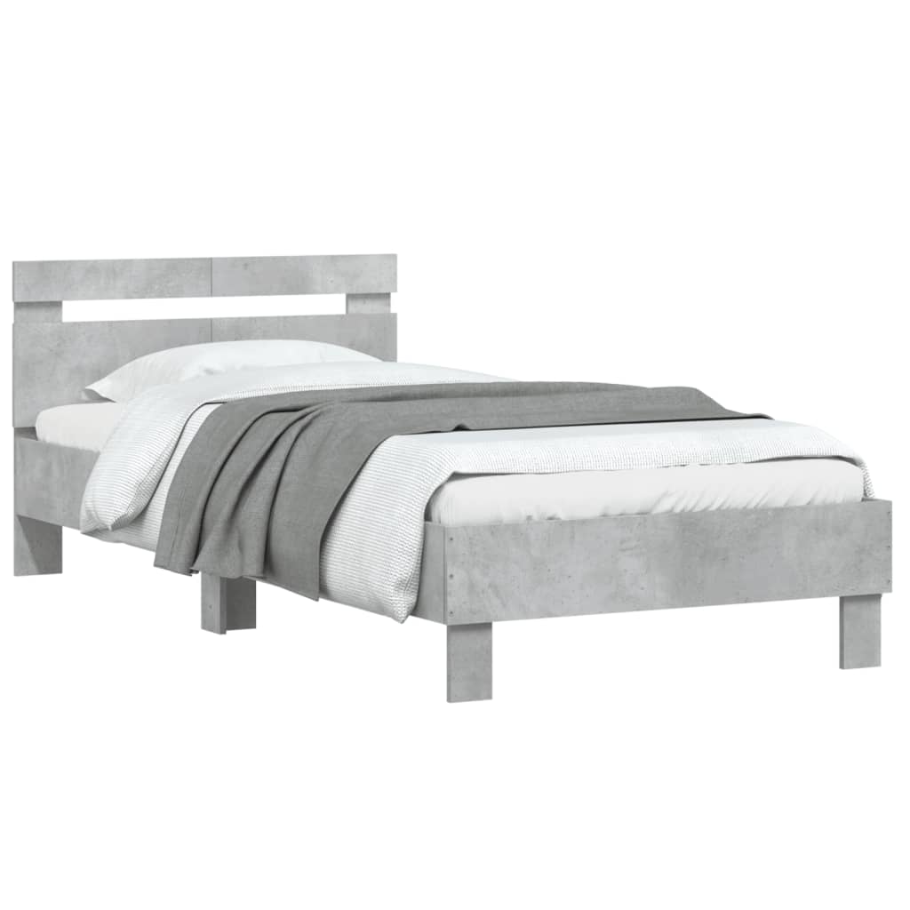 Bedframe met hoofdeinde bewerkt hout betongrijs 100x200 cm is nu te koop bij PeponiXL, paradijselijk wonen!