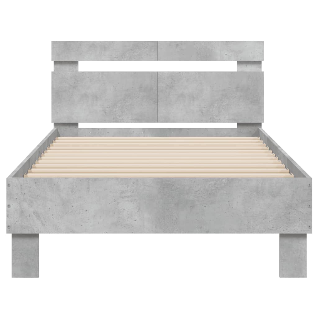Bedframe met hoofdeinde bewerkt hout betongrijs 100x200 cm is nu te koop bij PeponiXL, paradijselijk wonen!