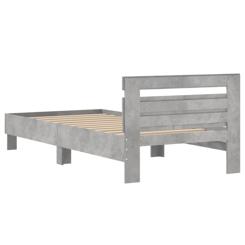 Bedframe met hoofdeinde bewerkt hout betongrijs 100x200 cm is nu te koop bij PeponiXL, paradijselijk wonen!
