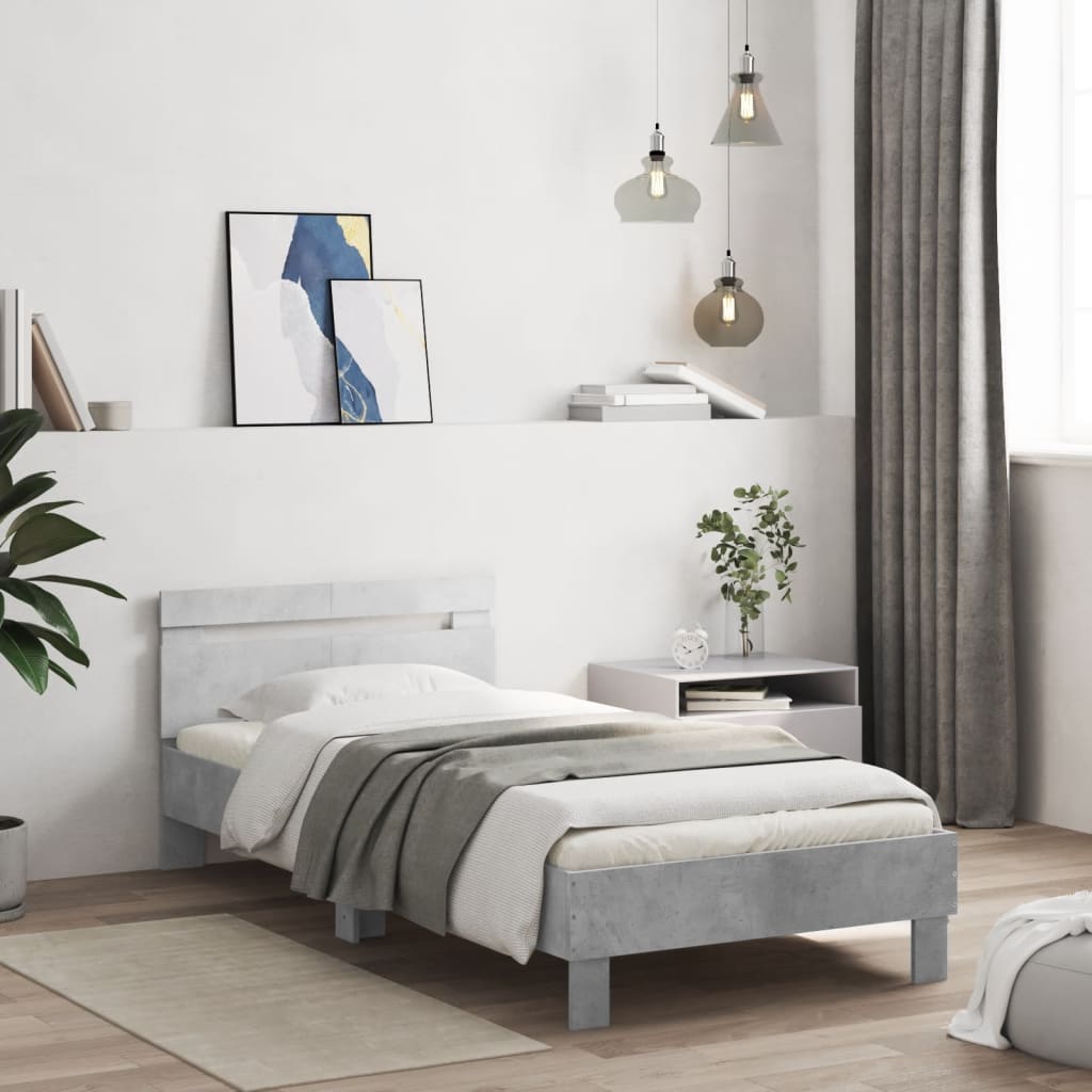 Bedframe met hoofdeinde bewerkt hout betongrijs 100x200 cm is nu te koop bij PeponiXL, paradijselijk wonen!