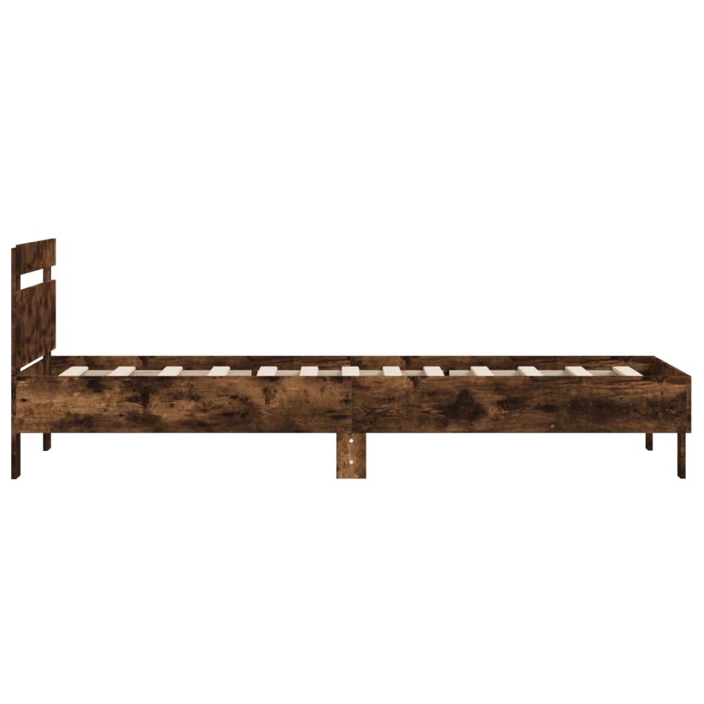 Bedframe met hoofdeinde bewerkt hout gerookt eiken 100x200 cm is nu te koop bij PeponiXL, paradijselijk wonen!