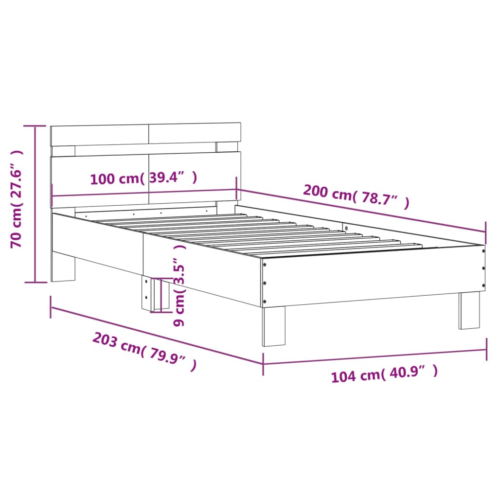 Bedframe met hoofdeinde bewerkt hout gerookt eiken 100x200 cm is nu te koop bij PeponiXL, paradijselijk wonen!