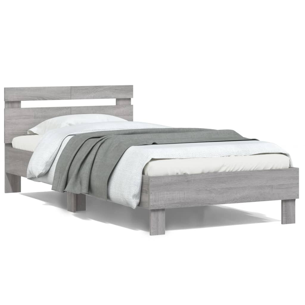 Bedframe met hoofdeinde bewerkt hout grijs sonoma 100x200 cm is nu te koop bij PeponiXL, paradijselijk wonen!