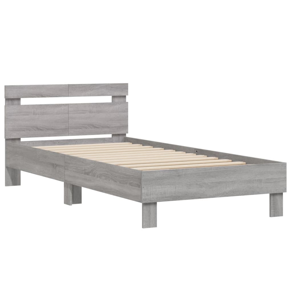Bedframe met hoofdeinde bewerkt hout grijs sonoma 100x200 cm is nu te koop bij PeponiXL, paradijselijk wonen!
