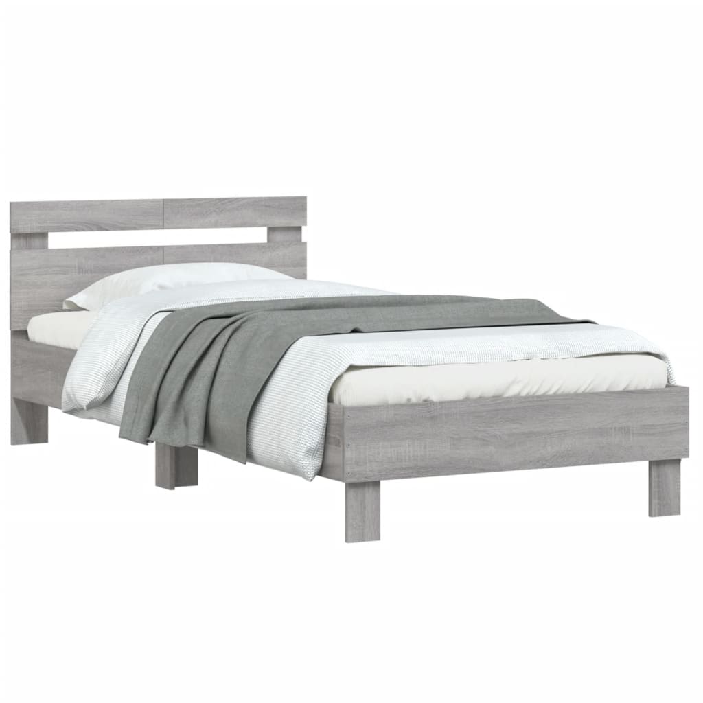 Bedframe met hoofdeinde bewerkt hout grijs sonoma 100x200 cm is nu te koop bij PeponiXL, paradijselijk wonen!