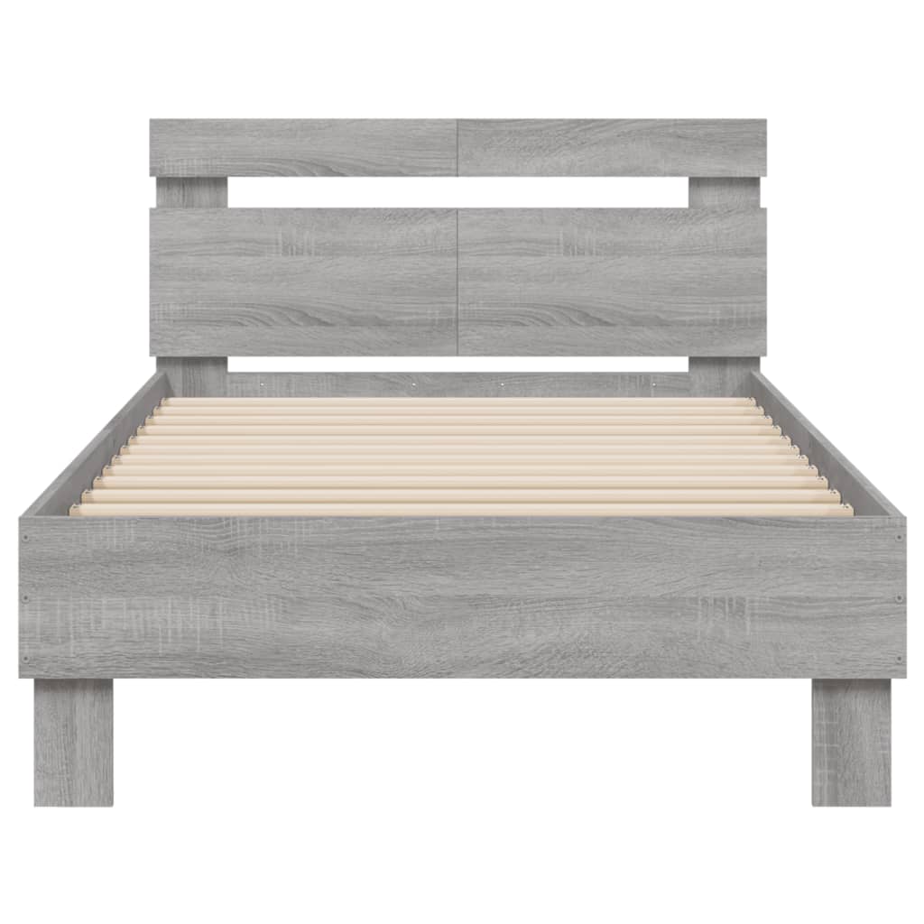 Bedframe met hoofdeinde bewerkt hout grijs sonoma 100x200 cm is nu te koop bij PeponiXL, paradijselijk wonen!