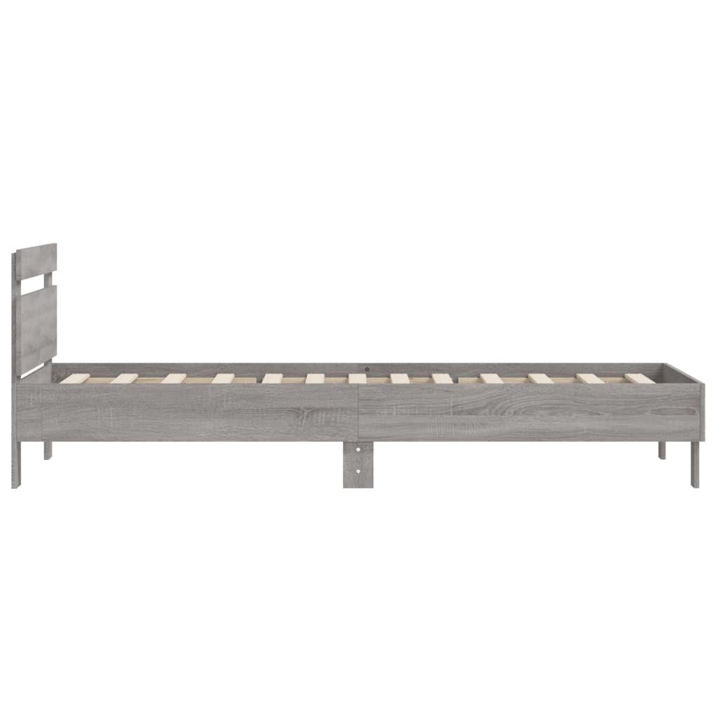 Bedframe met hoofdeinde bewerkt hout grijs sonoma 100x200 cm is nu te koop bij PeponiXL, paradijselijk wonen!