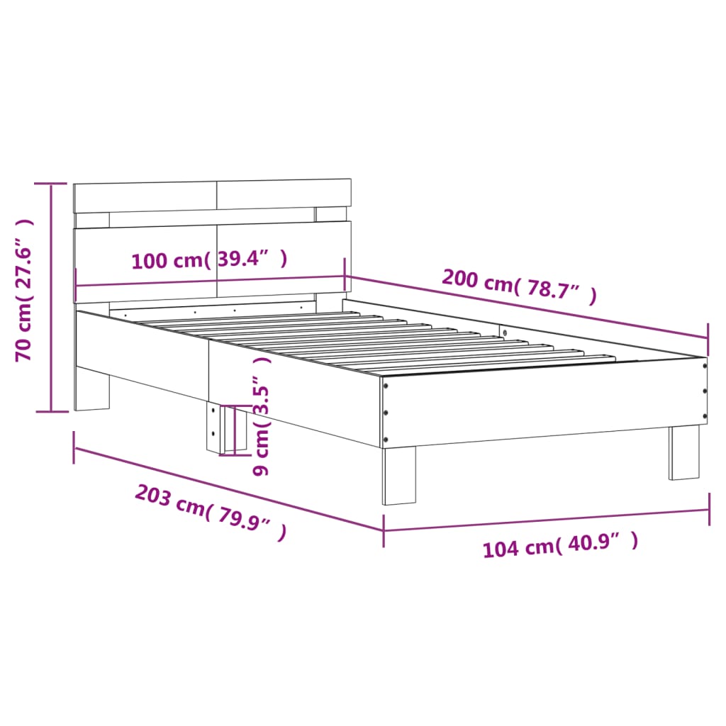 Bedframe met hoofdeinde bewerkt hout grijs sonoma 100x200 cm is nu te koop bij PeponiXL, paradijselijk wonen!
