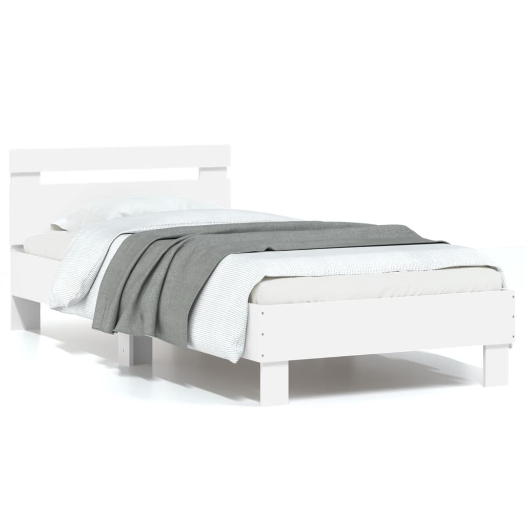 Bedframe met hoofdbord bewerkt hout wit 90x200 cm is nu te koop bij PeponiXL, paradijselijk wonen!