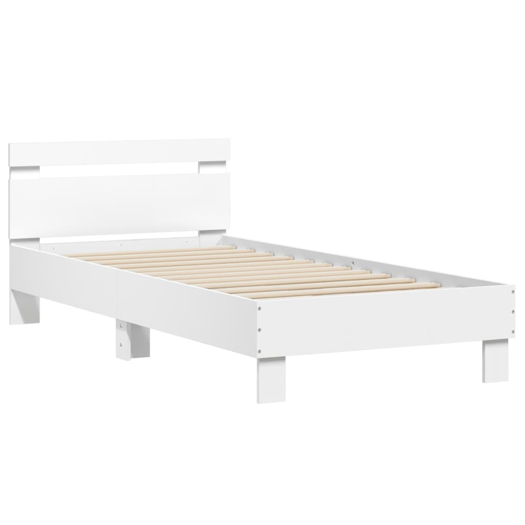 Bedframe met hoofdbord bewerkt hout wit 90x200 cm is nu te koop bij PeponiXL, paradijselijk wonen!
