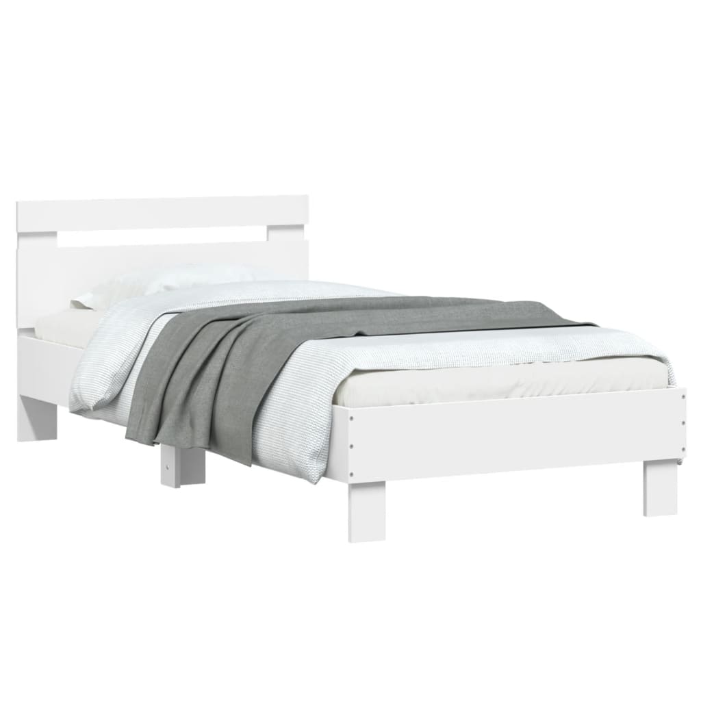 Bedframe met hoofdbord bewerkt hout wit 90x200 cm is nu te koop bij PeponiXL, paradijselijk wonen!