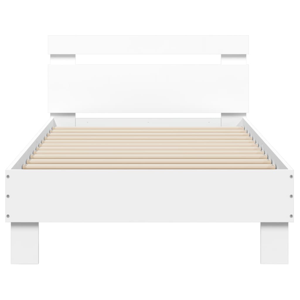 Bedframe met hoofdbord bewerkt hout wit 90x200 cm is nu te koop bij PeponiXL, paradijselijk wonen!