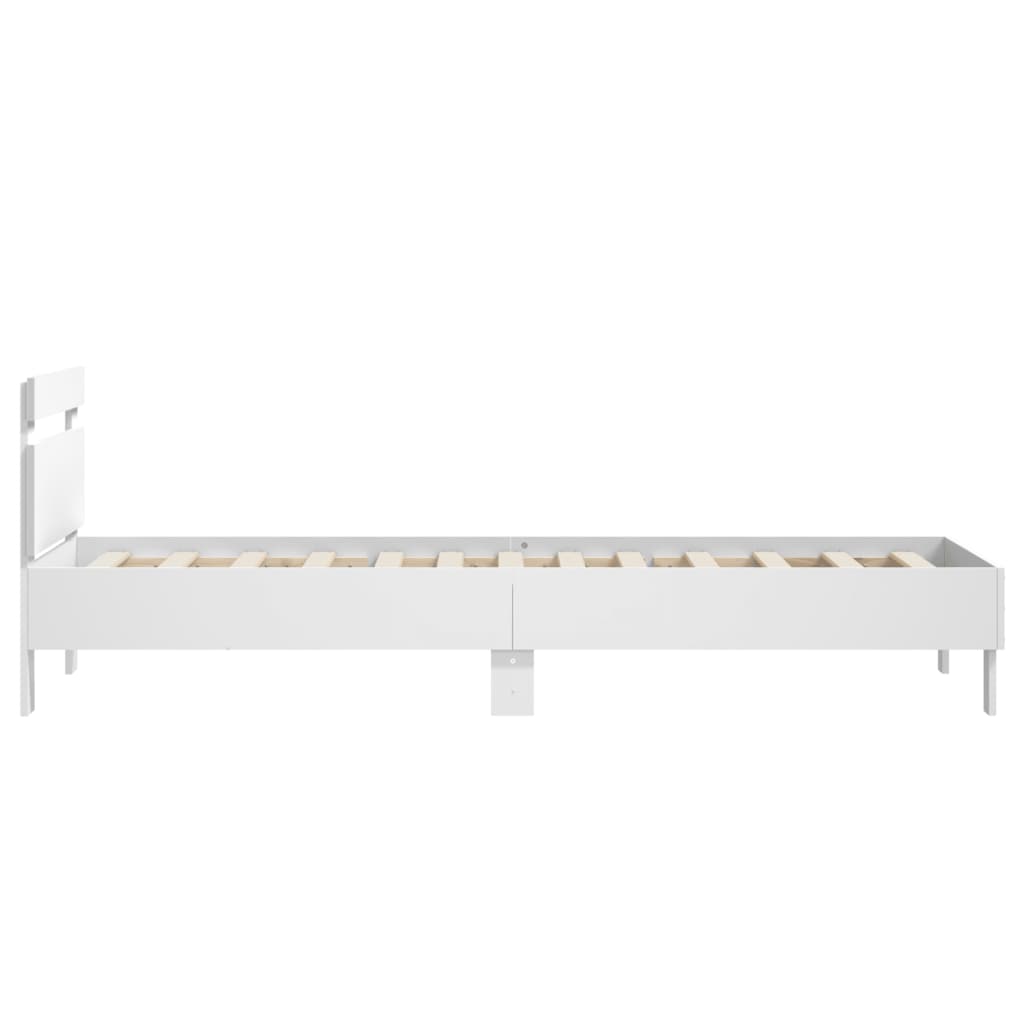 Bedframe met hoofdbord bewerkt hout wit 90x200 cm is nu te koop bij PeponiXL, paradijselijk wonen!