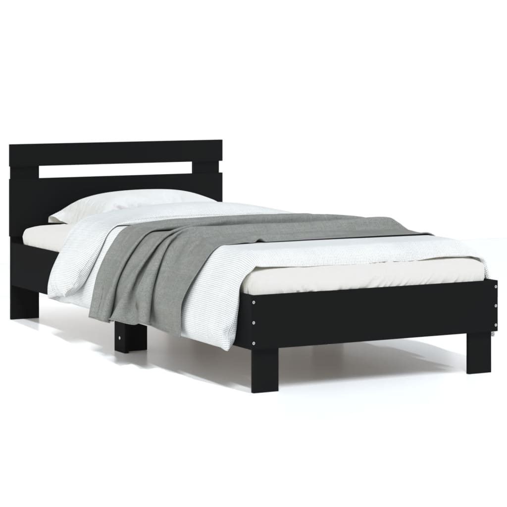 Bedframe met hoofdeinde bewerkt hout zwart 90x200 cm is nu te koop bij PeponiXL, paradijselijk wonen!