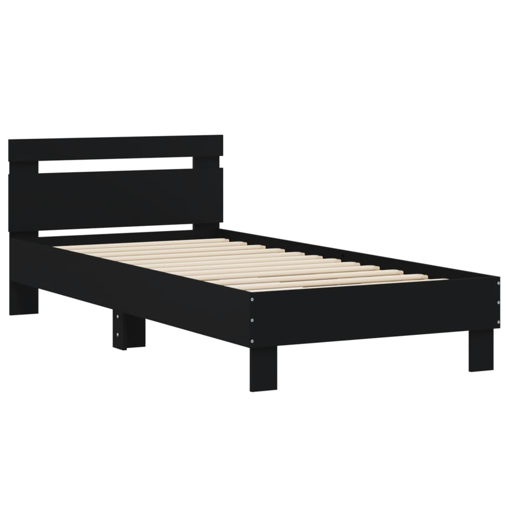Bedframe met hoofdeinde bewerkt hout zwart 90x200 cm is nu te koop bij PeponiXL, paradijselijk wonen!