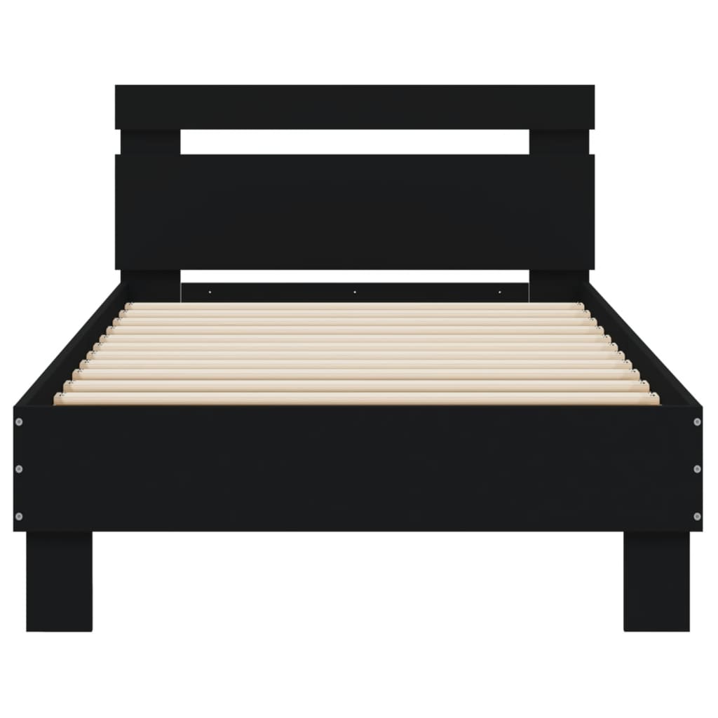 Bedframe met hoofdeinde bewerkt hout zwart 90x200 cm is nu te koop bij PeponiXL, paradijselijk wonen!