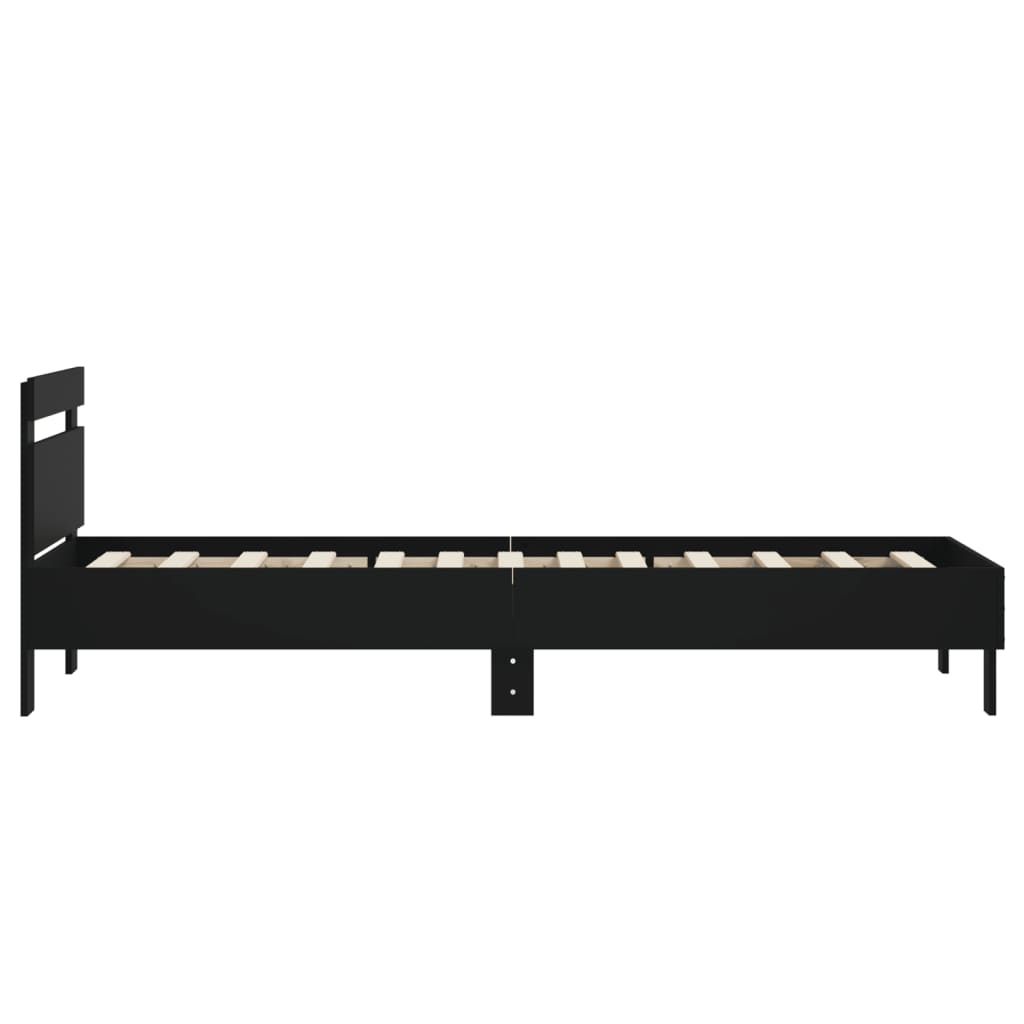 Bedframe met hoofdeinde bewerkt hout zwart 90x200 cm is nu te koop bij PeponiXL, paradijselijk wonen!