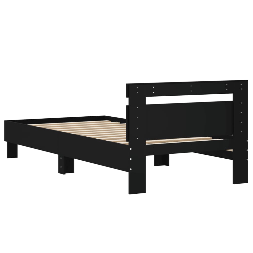 Bedframe met hoofdeinde bewerkt hout zwart 90x200 cm is nu te koop bij PeponiXL, paradijselijk wonen!