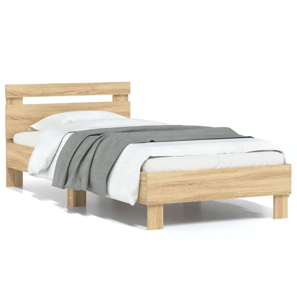 Bedframe met hoofdbord zonder matras sonoma eiken 90x200 cm is nu te koop bij PeponiXL, paradijselijk wonen!