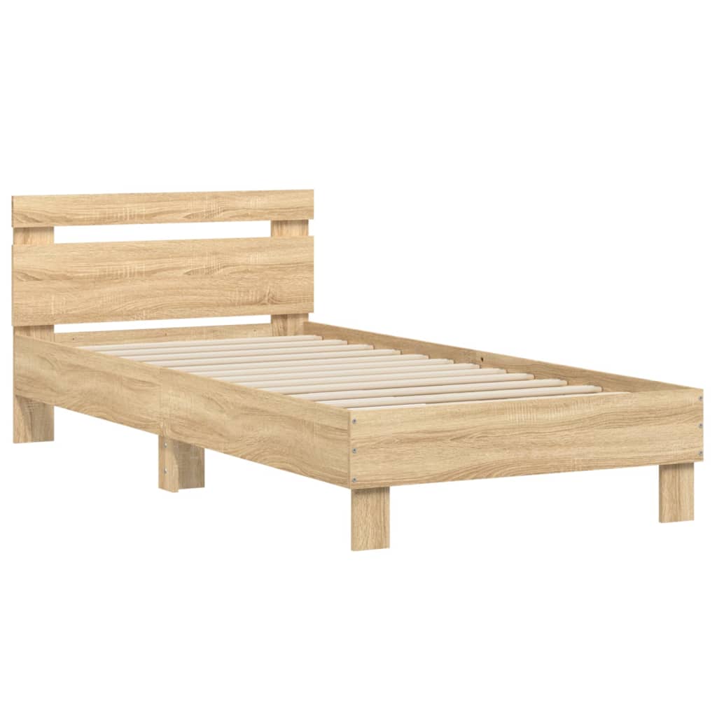 Bedframe met hoofdbord zonder matras sonoma eiken 90x200 cm is nu te koop bij PeponiXL, paradijselijk wonen!
