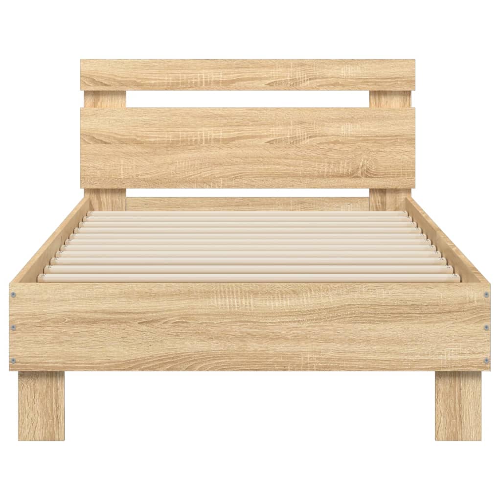 Bedframe met hoofdbord zonder matras sonoma eiken 90x200 cm is nu te koop bij PeponiXL, paradijselijk wonen!