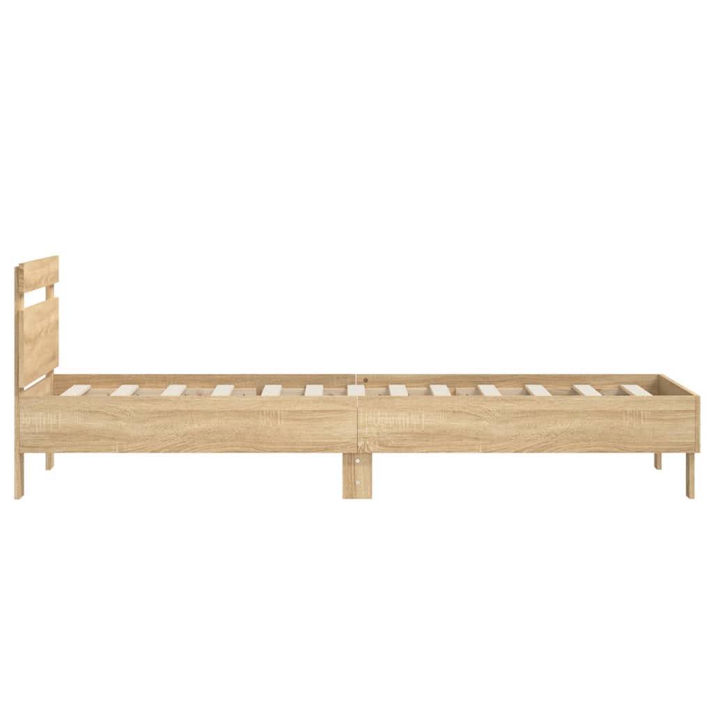 Bedframe met hoofdbord zonder matras sonoma eiken 90x200 cm is nu te koop bij PeponiXL, paradijselijk wonen!