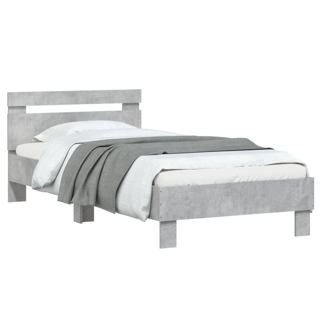 Bedframe met hoofdeinde bewerkt hout betongrijs 90x200 cm is nu te koop bij PeponiXL, paradijselijk wonen!