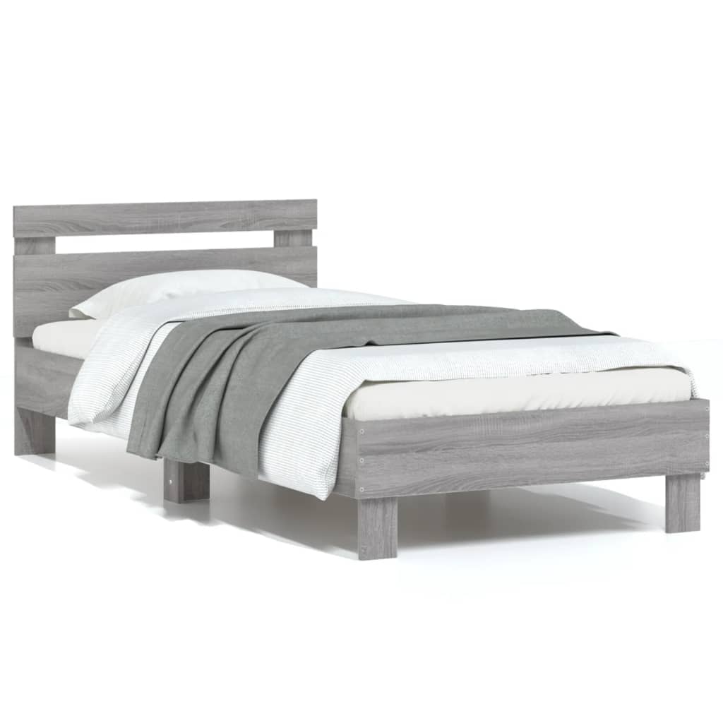 Bedframe met hoofdeinde bewerkt hout grijs sonoma 90x200 cm is nu te koop bij PeponiXL, paradijselijk wonen!