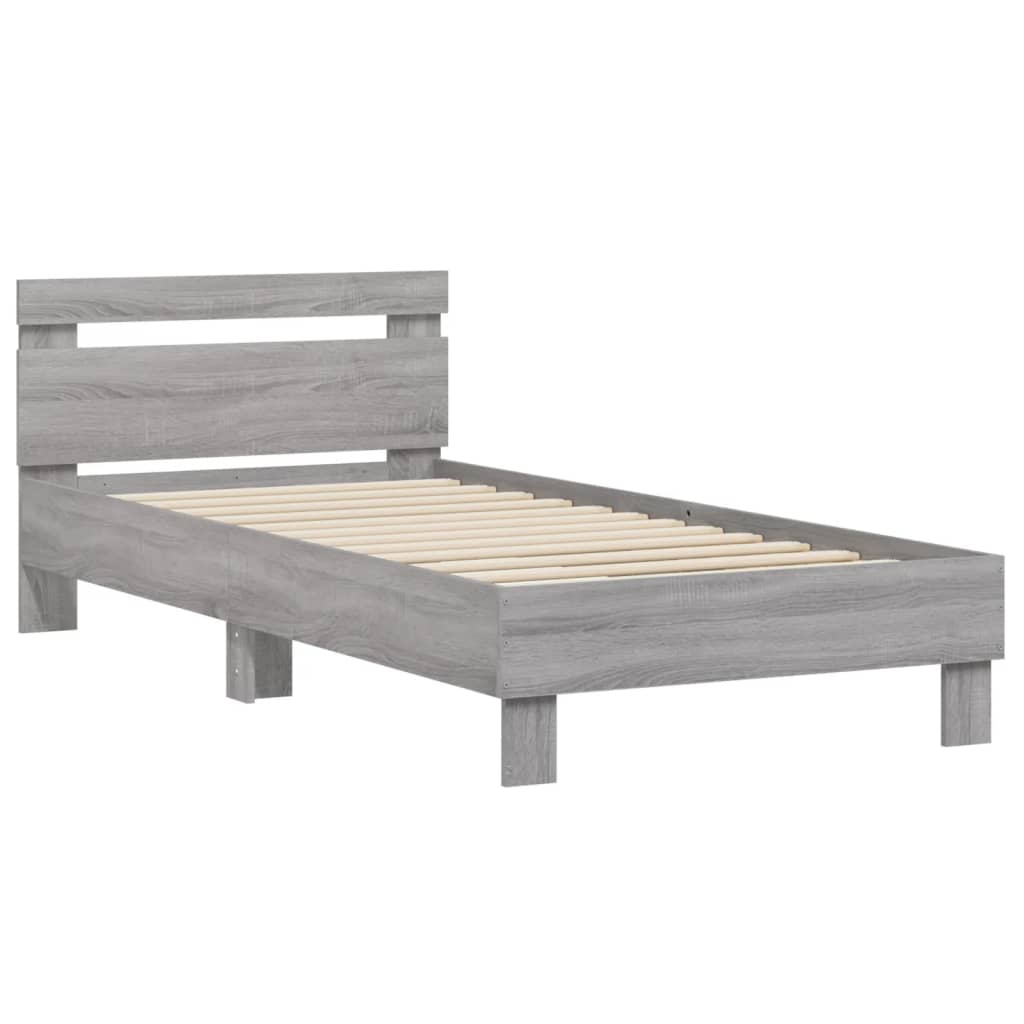 Bedframe met hoofdeinde bewerkt hout grijs sonoma 90x200 cm is nu te koop bij PeponiXL, paradijselijk wonen!