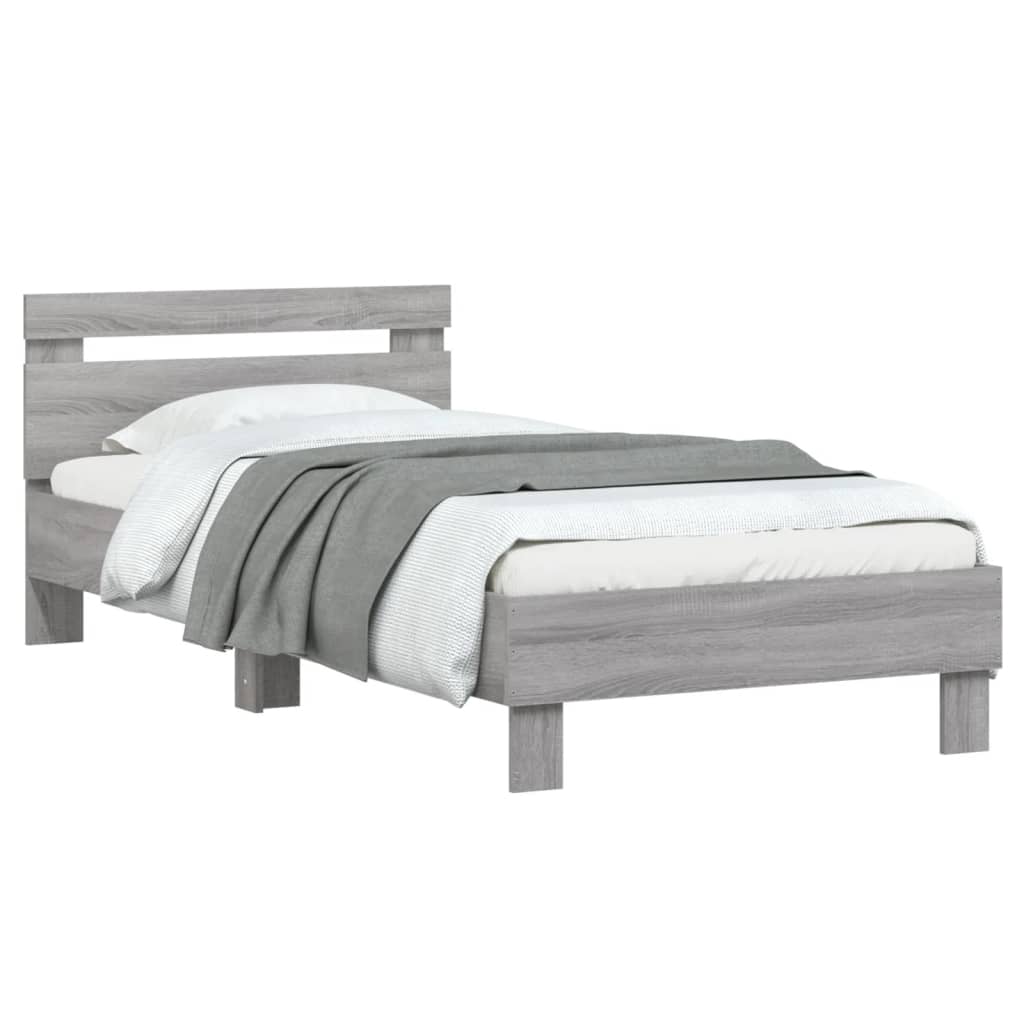 Bedframe met hoofdeinde bewerkt hout grijs sonoma 90x200 cm is nu te koop bij PeponiXL, paradijselijk wonen!