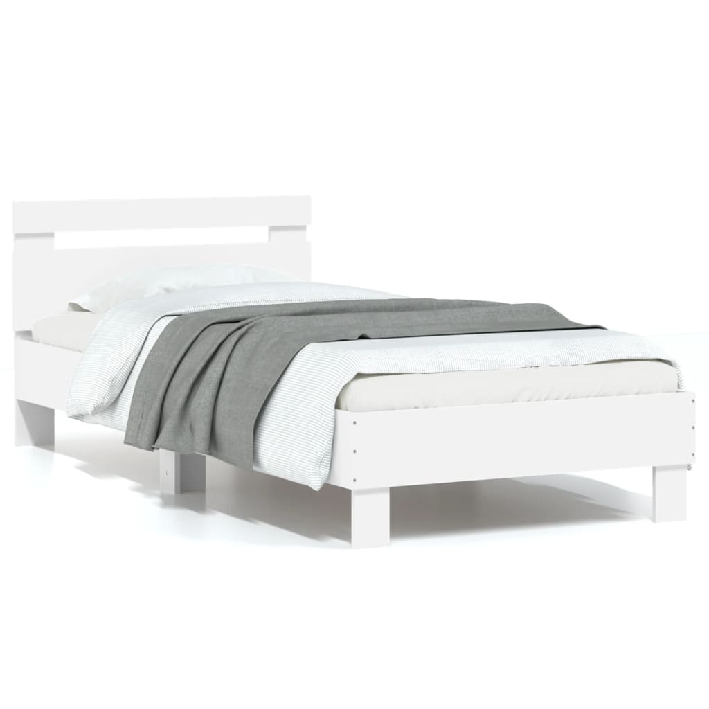 Bedframe met hoofdbord bewerkt hout wit 75x190 cm is nu te koop bij PeponiXL, paradijselijk wonen!