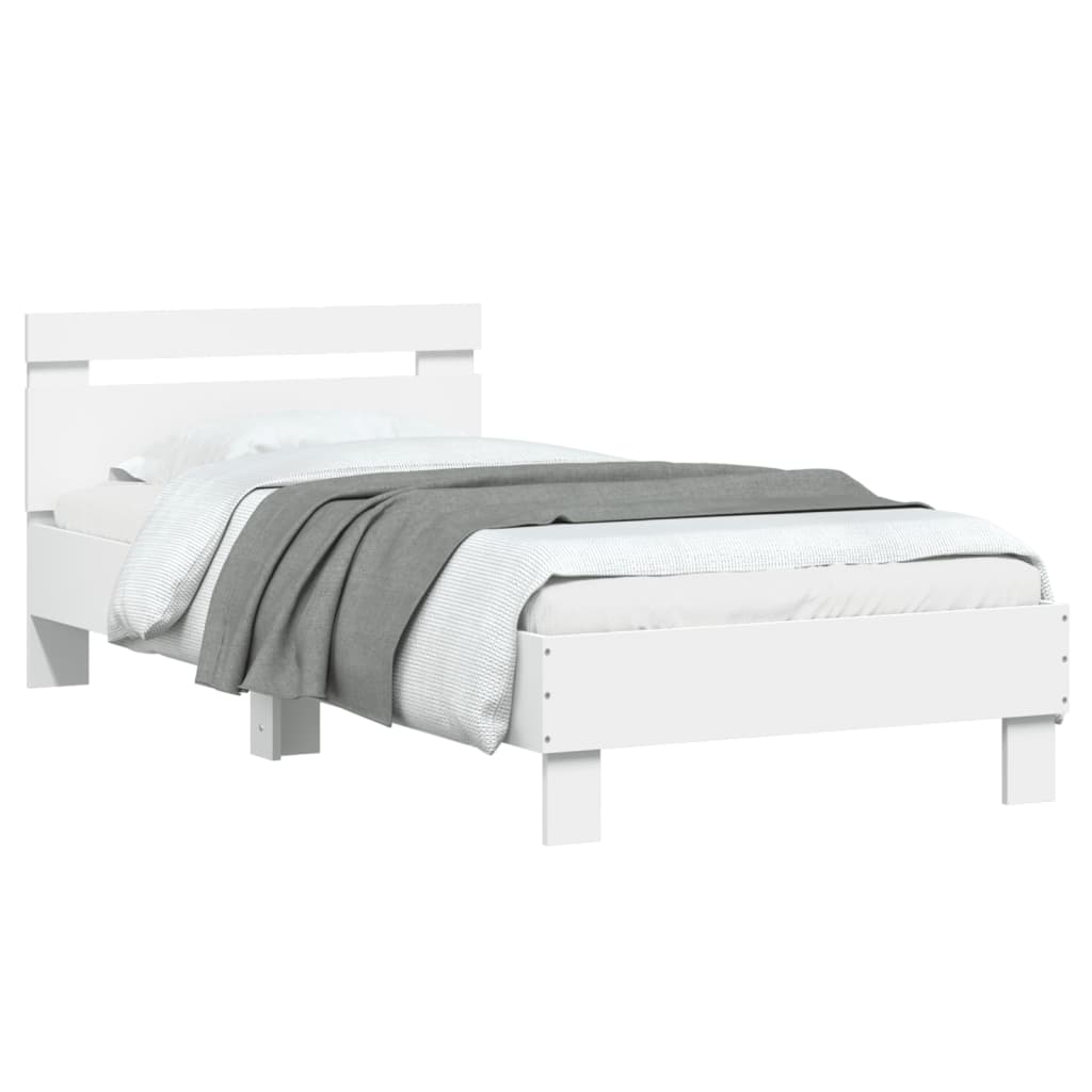 Bedframe met hoofdbord bewerkt hout wit 75x190 cm is nu te koop bij PeponiXL, paradijselijk wonen!