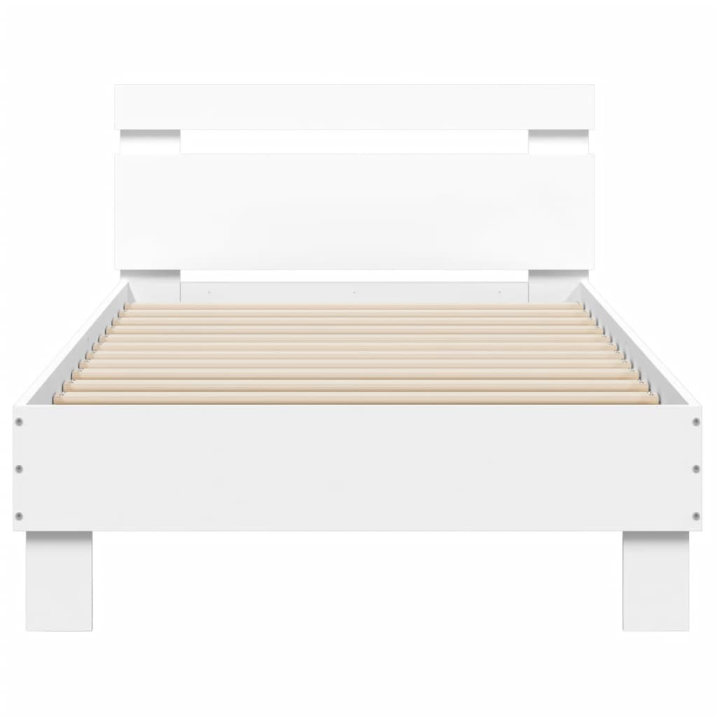 Bedframe met hoofdbord bewerkt hout wit 75x190 cm is nu te koop bij PeponiXL, paradijselijk wonen!