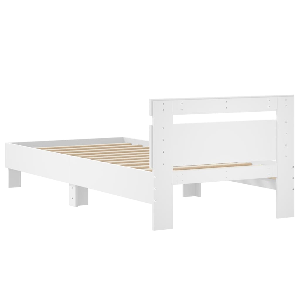 Bedframe met hoofdbord bewerkt hout wit 75x190 cm is nu te koop bij PeponiXL, paradijselijk wonen!