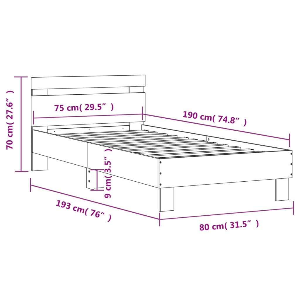 Bedframe met hoofdbord bewerkt hout wit 75x190 cm is nu te koop bij PeponiXL, paradijselijk wonen!
